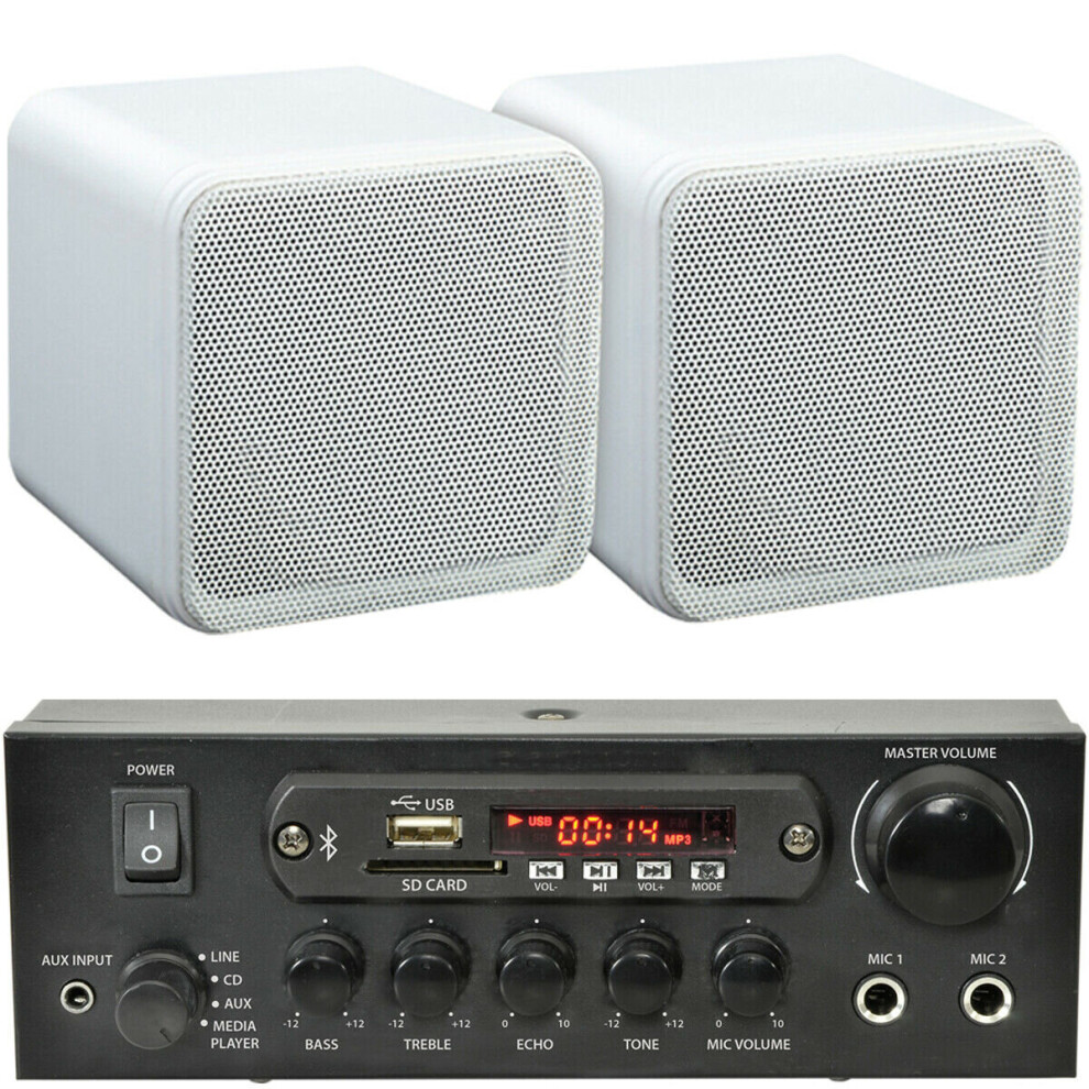 Loops 110W Bluetooth Amplifier & 2X 80W Shelf Speakers Compact Wireless Hifi Kit White
