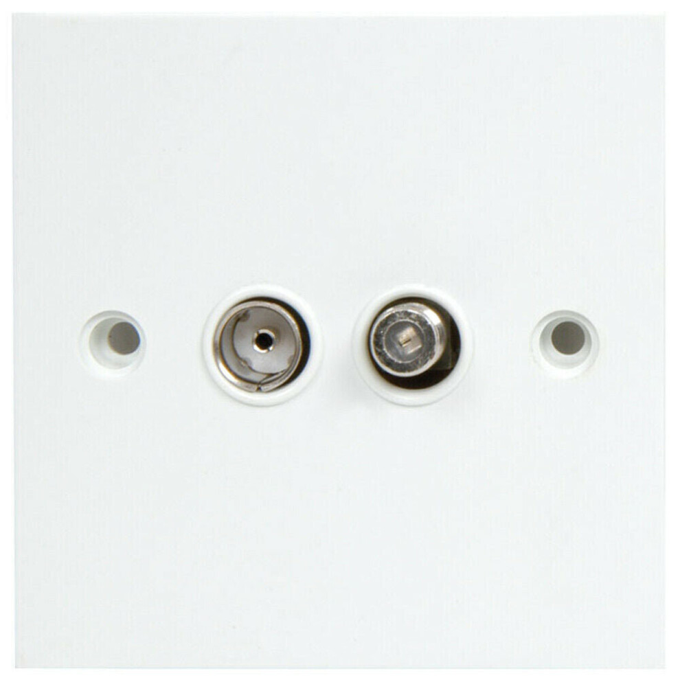 TV Aerial Coaxial & F Connector Satellite Wall Plate Double Dual 2 Gang Outlet