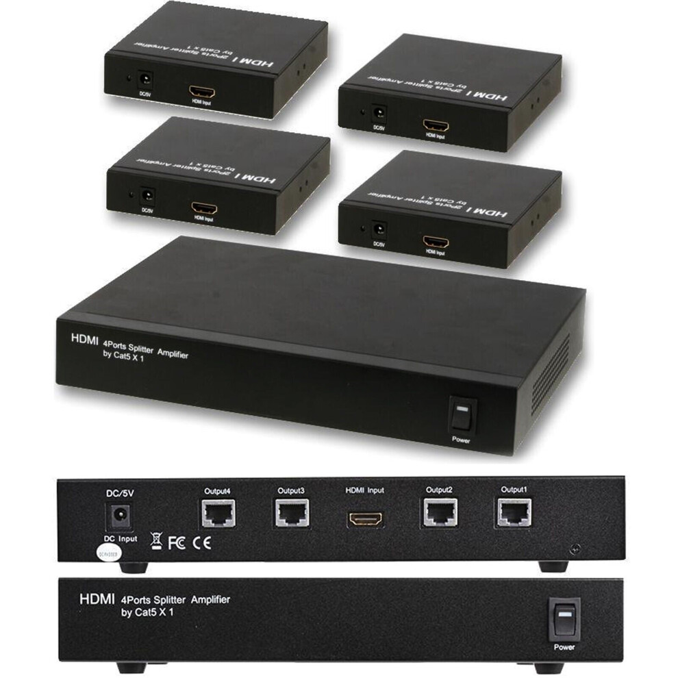 4 Port Way HDMI over Single CAT5e CAT6 Splitter Full HD 3D Multi Room TV Balun