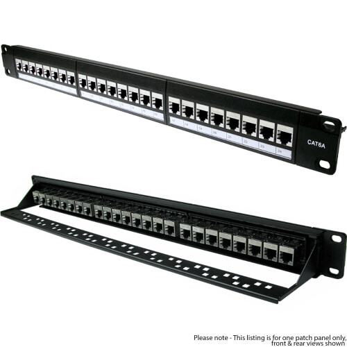 Loops 24 Port Way CAT6a Patch Panel 1U 19" Rack Mount Shielded RJ45 Ethernet Network