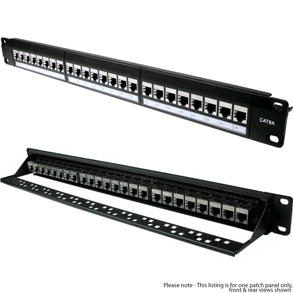 24 Port Way CAT6a Patch Panel 1U 19" Rack Mount Shielded RJ45 Ethernet Network