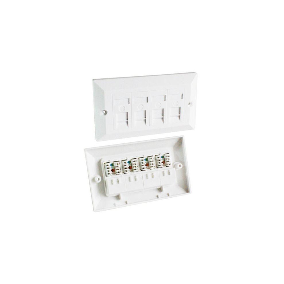 Quad CAT5e Data Wall Outlet Face Plate 4 Port RJ45 Ethernet Network Data Socket