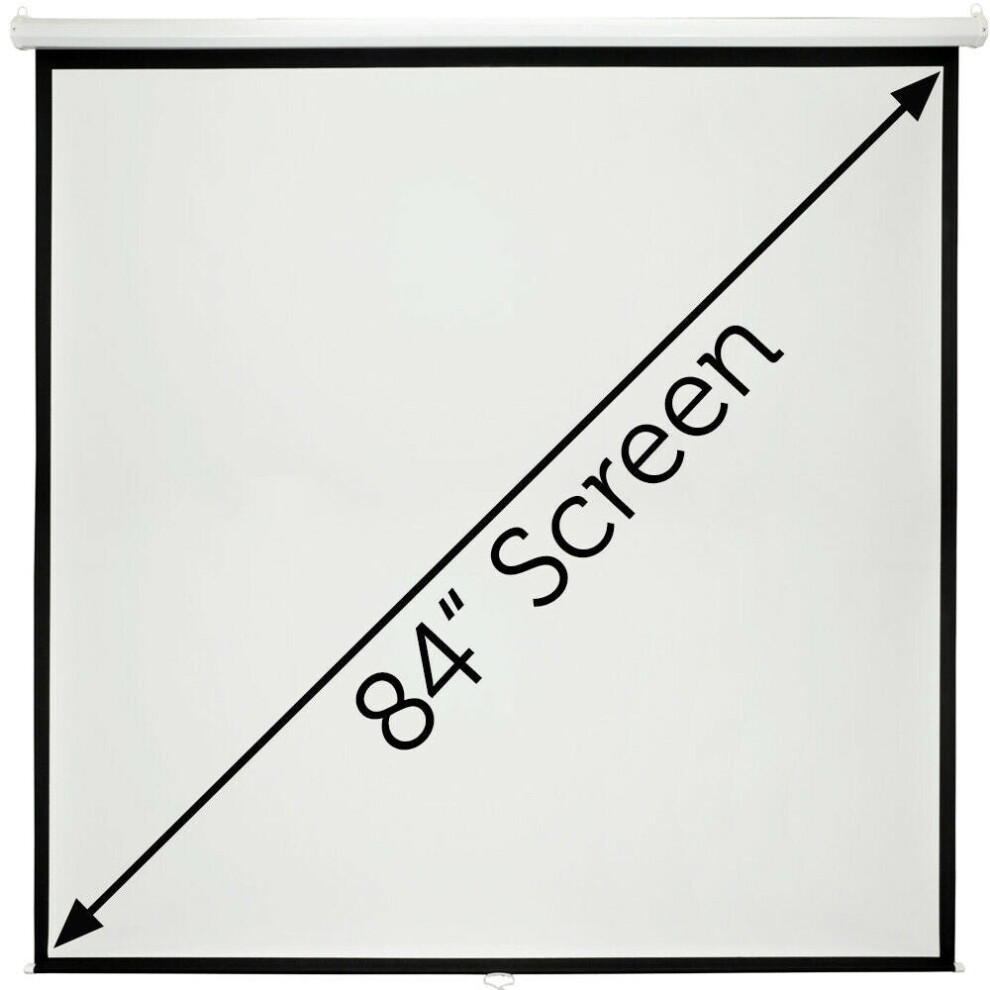 Loops 84" Manual Pull Down Projector Screen 1:1 Wall Ceiling Mount Home Movie Cinema