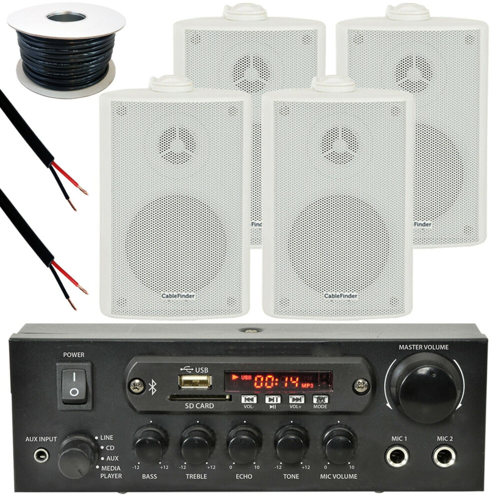 Loops Outdoor Bluetooth Speaker Kit 4X White Karaoke Stereo Amp Garden Bbq Parties