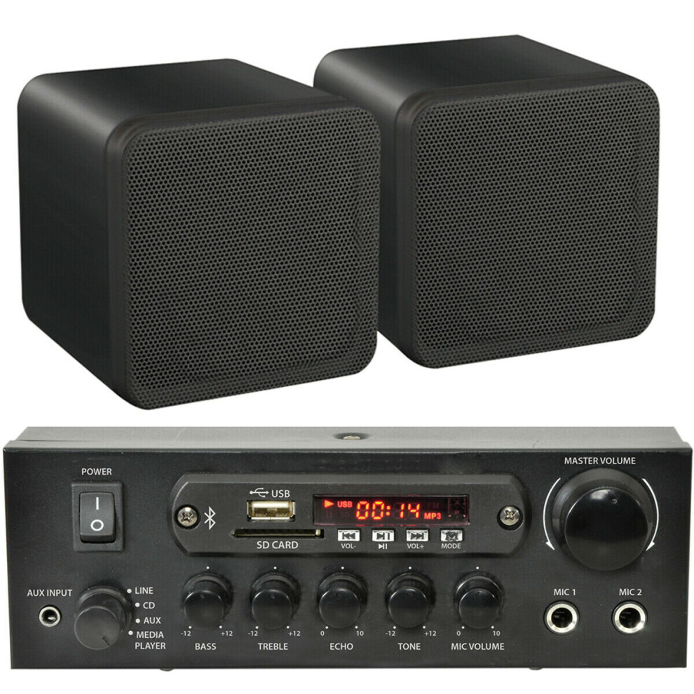 Loops 110W Bluetooth Amplifier & 2X 80W Shelf Speakers Compact Wireless Hifi Kit Black