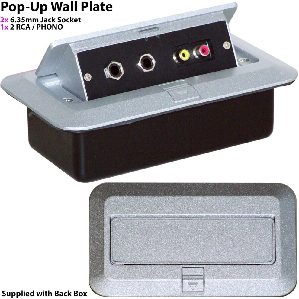 PRO 2 Gang Pop Up Wall Floor Plate & Back Box 2x 6.35mm & 2x RCA PHONO Outlet