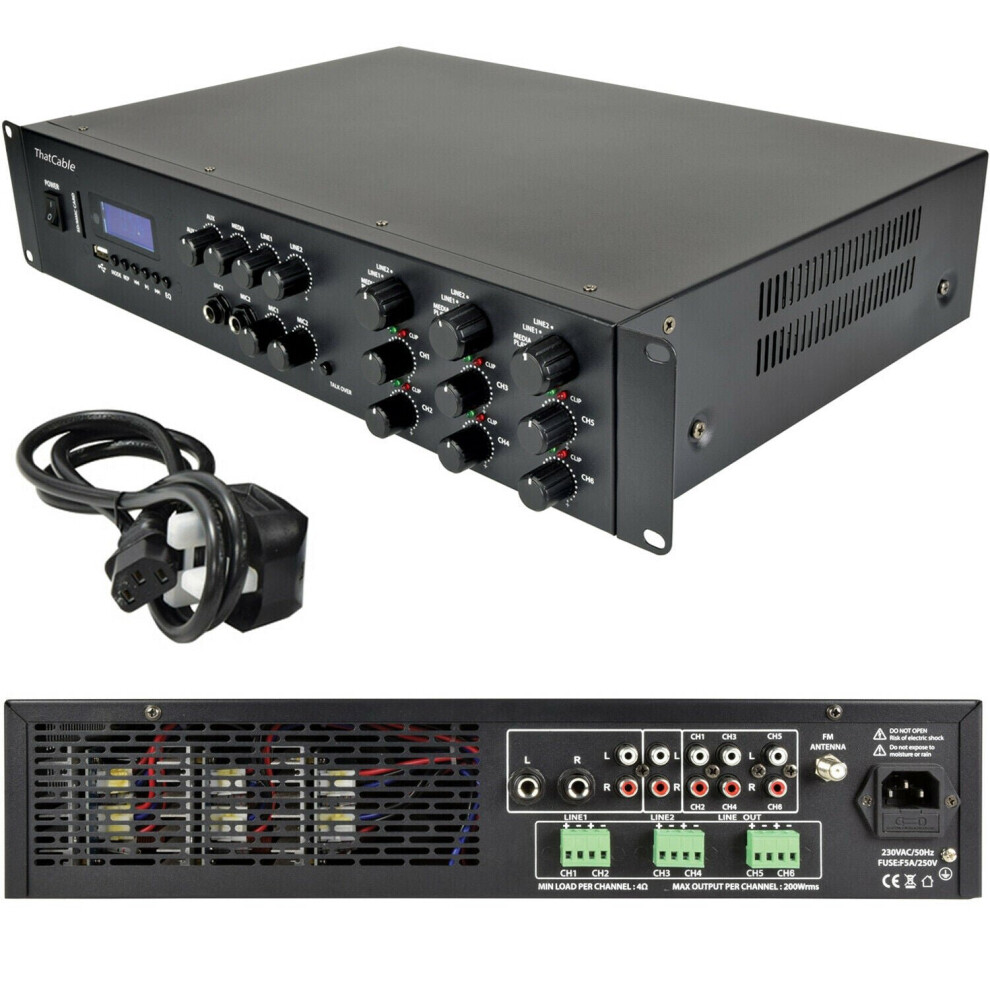 1200W Stereo Bluetooth Amplifier | 6X 200W Channel Multi Zone Hifi Matrix Mixer 5056199871445