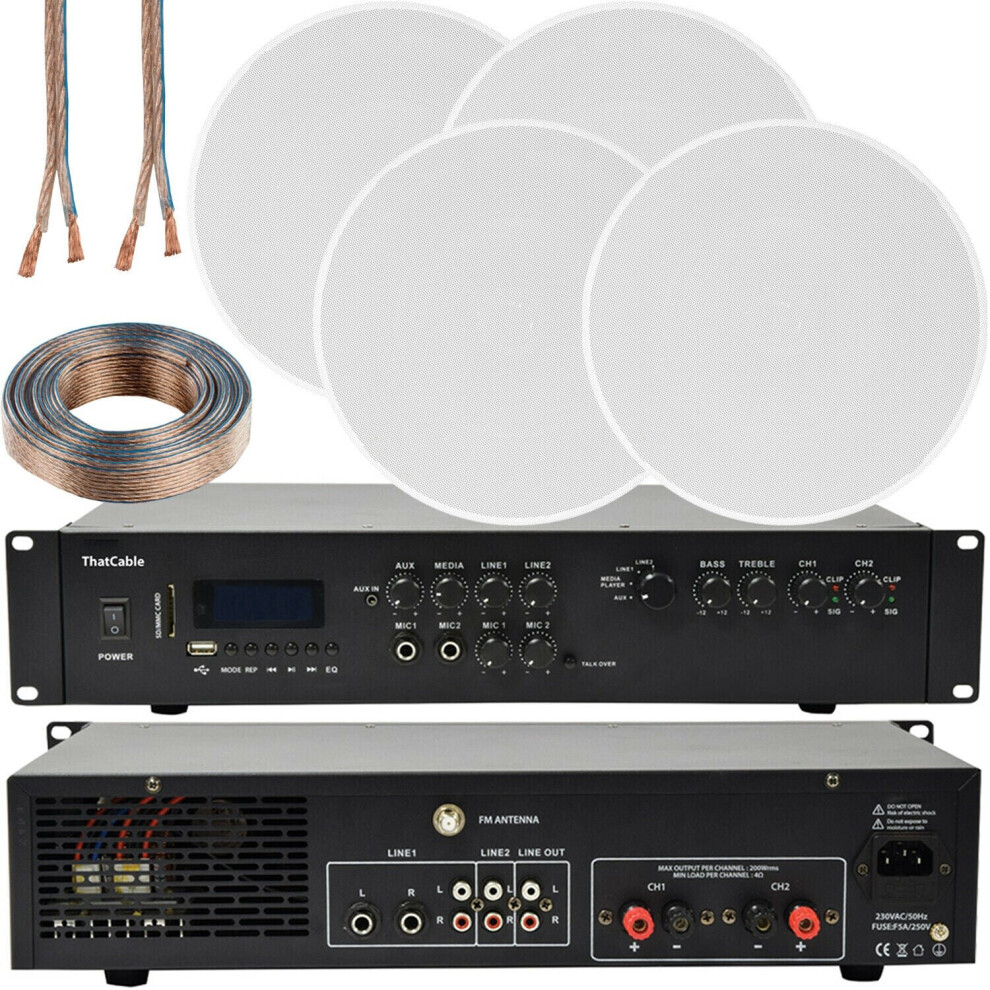 400W Bluetooth Sound System 4X 6.5 Slim Ceiling Speaker Channel Hifi Amplifier White 5055538135293