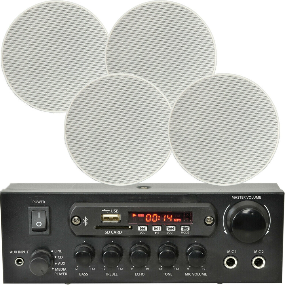 Home Restaurant 4x Ceiling Speaker Bluetooth Wireless Background Music Amp Kit