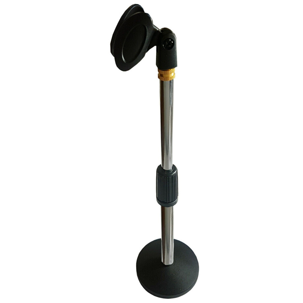 Desk Microphone Stand Metal Arm Round Base Short Clip Holder Table Mic Bracket