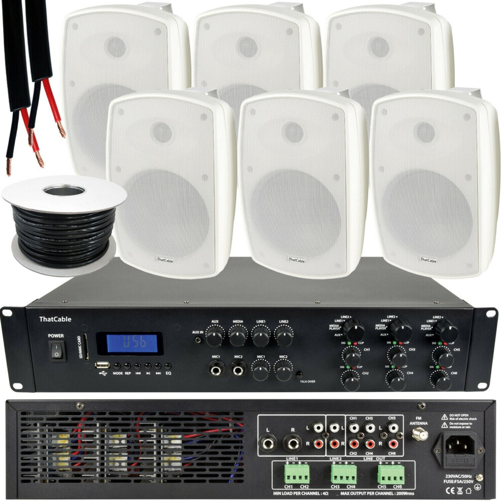 Loops 1200W Loud Outdoor Bluetooth System 6X White Speaker Weatherproof Music Player