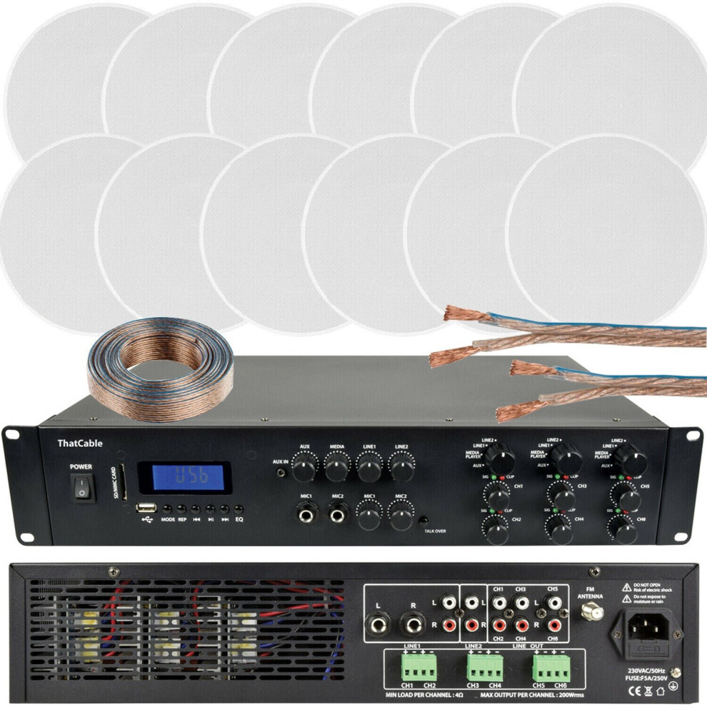 1200W Loud Bluetooth Sound System 12x 100W Slim Ceiling Speaker 6 Zone Amplifier-image-OPC-P8WKDH8-NEW