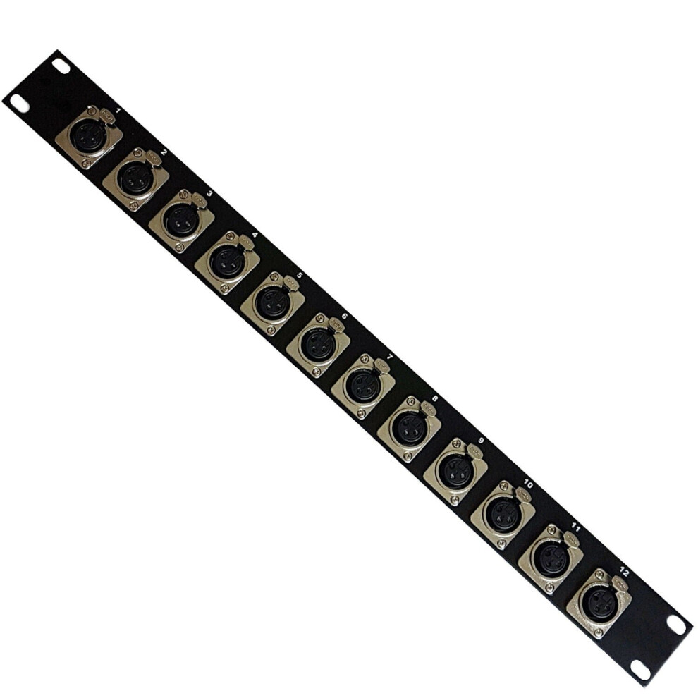 12 Port XLR Patch Panel 1U 19 Rack 3 Pin Female Audio Socket Connector Chassis