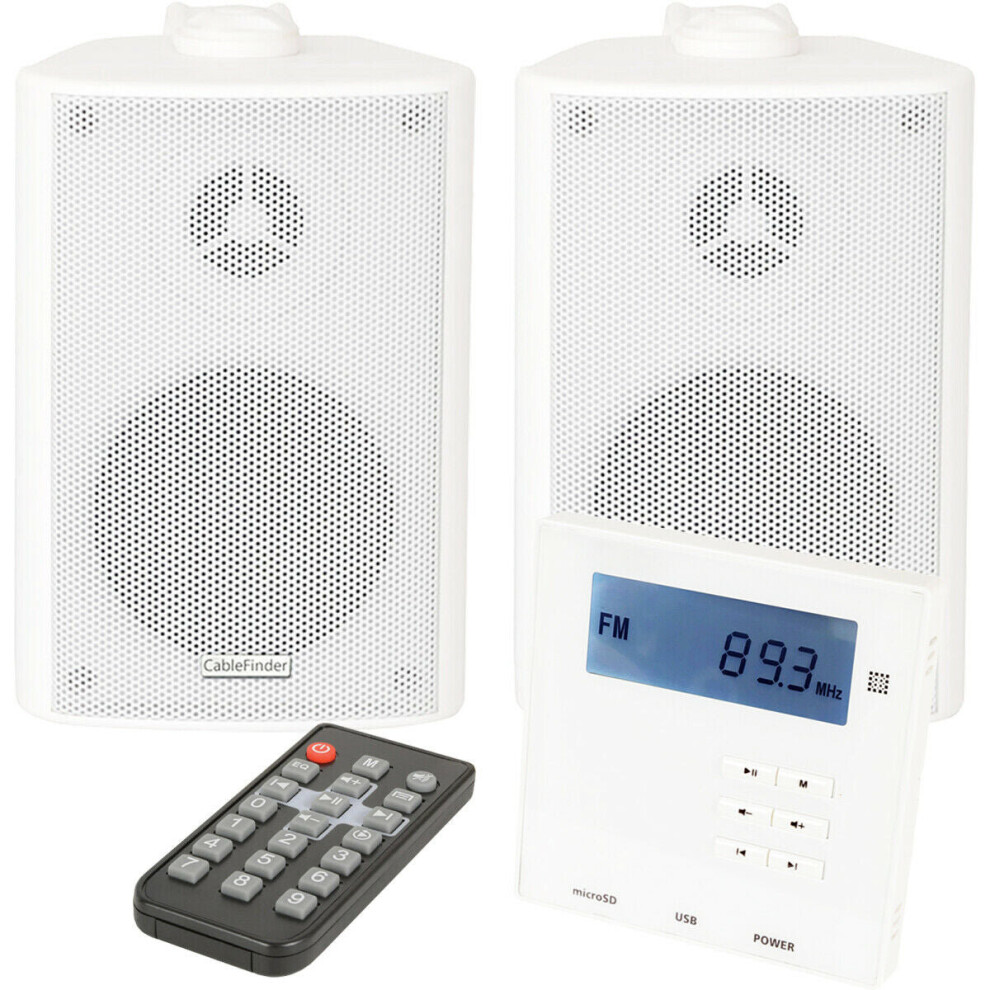 Loops Wall Mounted Mini Bluetooth Amplifier & White Wall Speakers Kit Stereo Hifi Amp