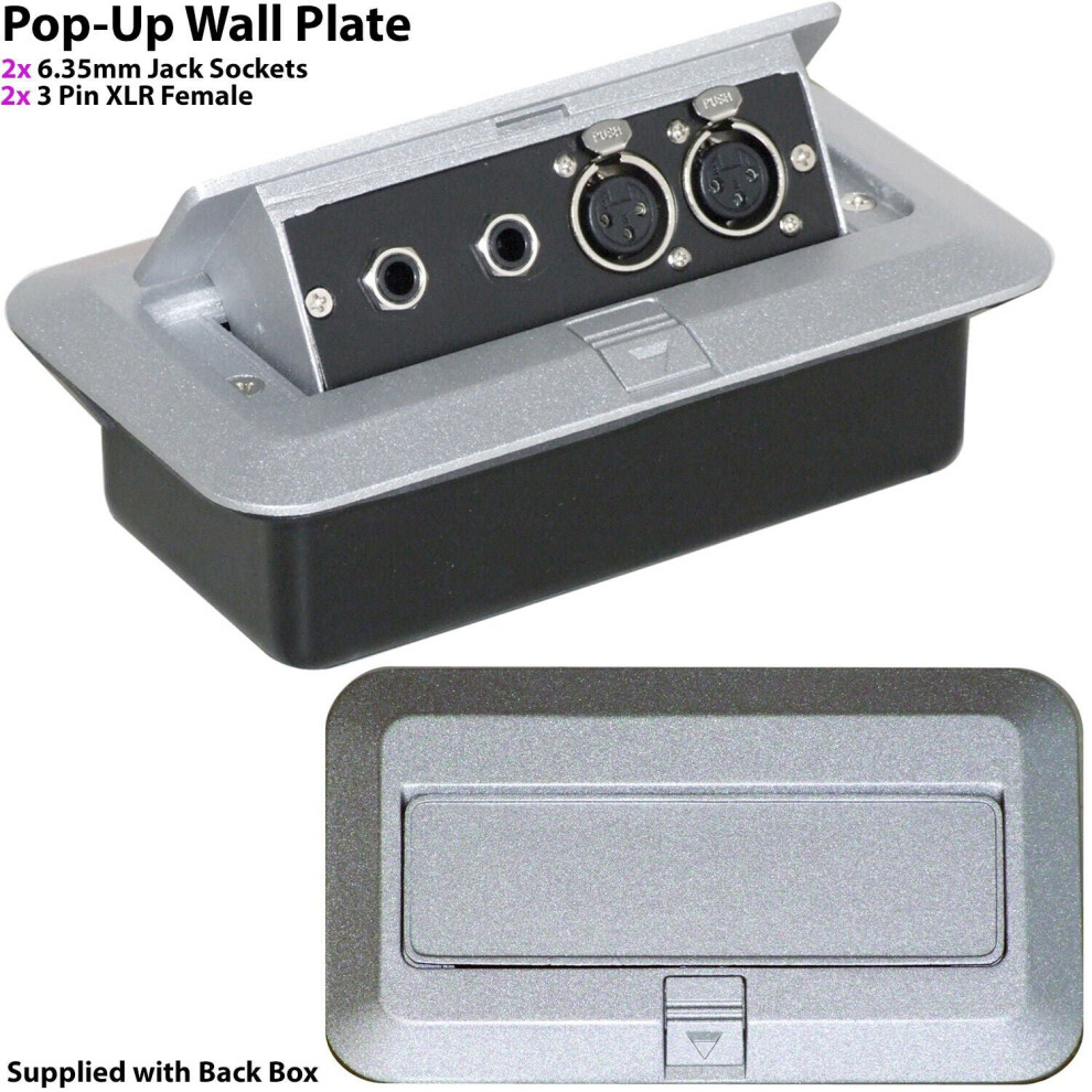 PRO 2 Gang Pop Up Wall Floor Plate & Back Box 2x 6.35mm & 2x XLR Female Outlet