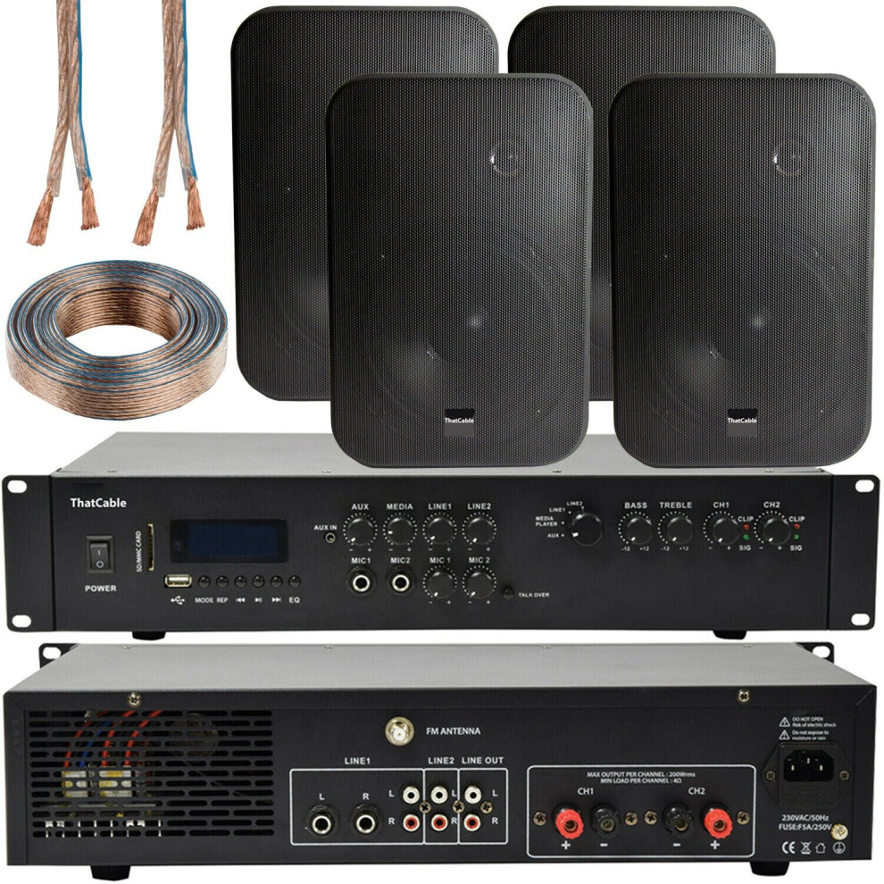Loops 400W Bluetooth Sound System 4X 200W Wall Speaker Channel Hifi Amplifier Black