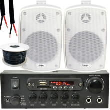 Outdoor Bluetooth Speaker Kit 2x 60W White Stereo Amplifier Garden BBQ Parties