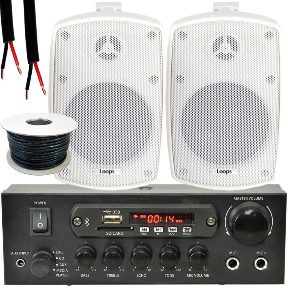 Loops Outdoor Bluetooth Speaker Kit 2X 60W Stereo Amplifier Garden Bbq Parties White