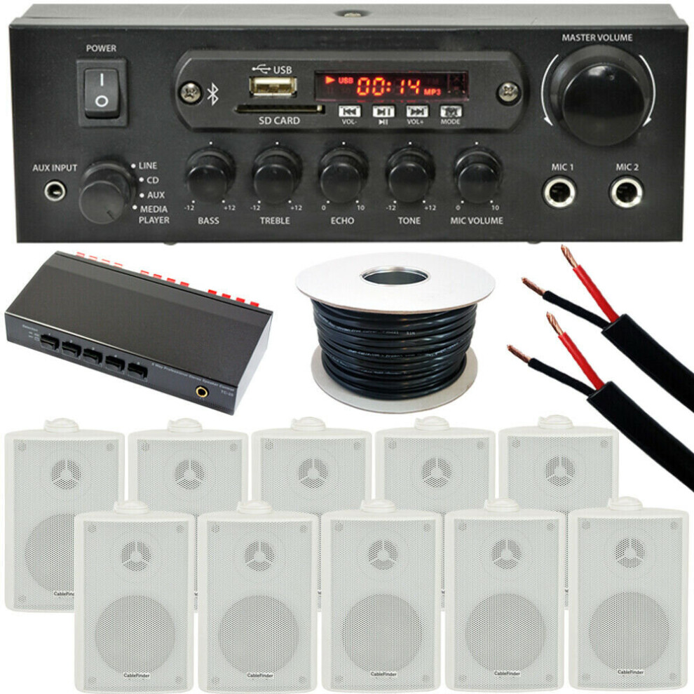 Loops 5 Zone Outdoor Bluetooth System 10X Weatherproof White Speaker Garden Stereo Kit