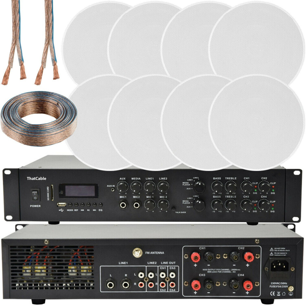 800W Bluetooth Sound System 8X 100W Slim Ceiling Speaker 4 Zone Matrix Amplifier 5055538135347