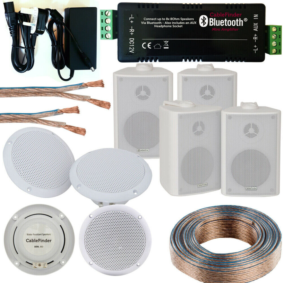 Bar Restaurant Bluetooth 8X Ceiling & Wall Speakers Wireless Background Amp Kit White 5055538194573