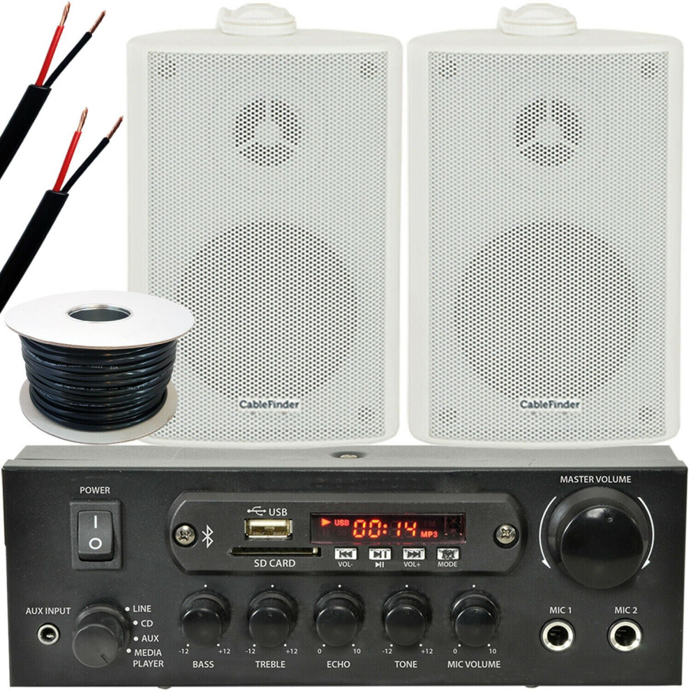 Outdoor Bluetooth Speaker Kit 2X Karaoke Stereo Amp Garden Bbq Parties White 5055538132339