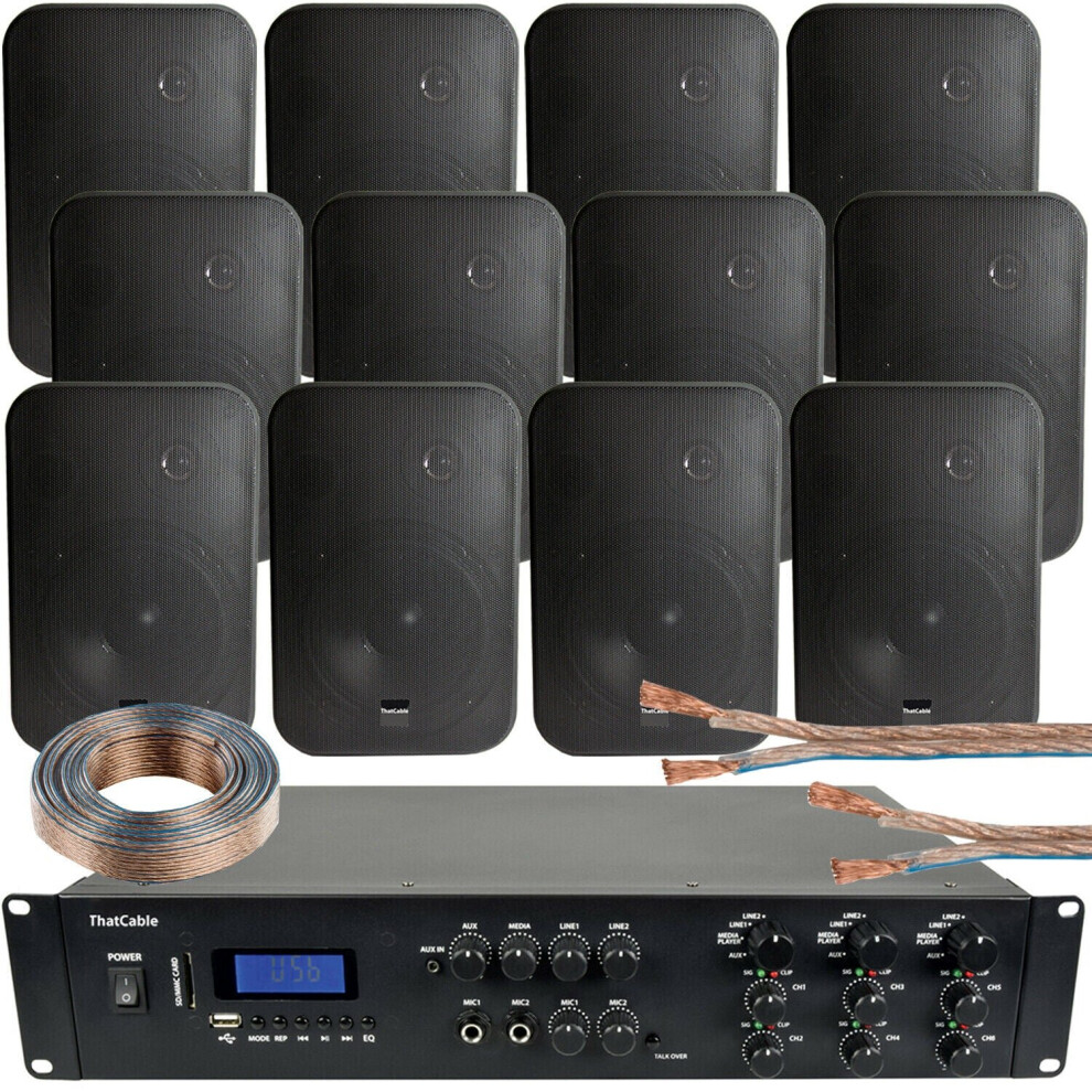 1200W Bluetooth Sound System 12X 200W Wall Speaker 6 Zone Matrix Amplifier Black 5056199871469