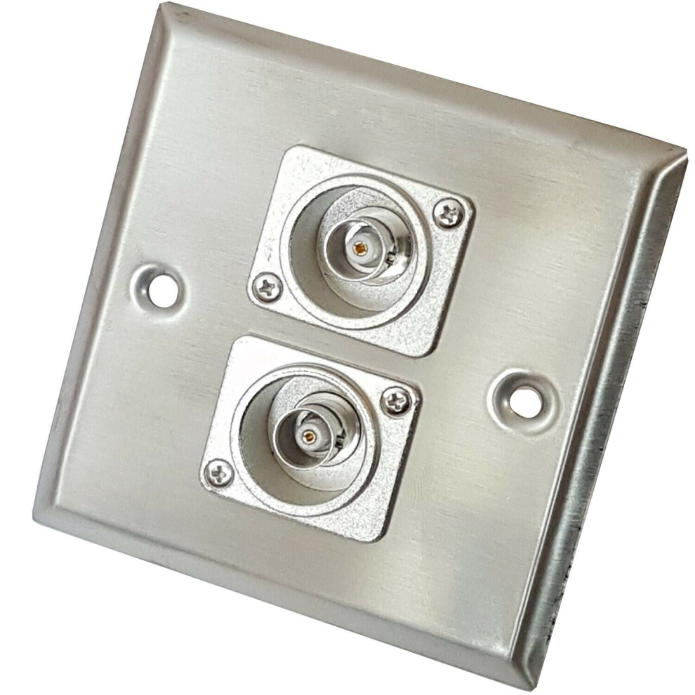 Brushed Steel Twin (2x) BNC Female Socket Wall Face Plate Outlet CCTV Camera