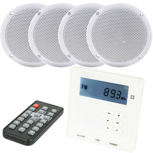 Loops Wall Mounted Micro Bluetooth Amplifier & 4 Ceiling Speaker Kit Stereo HiFi Music