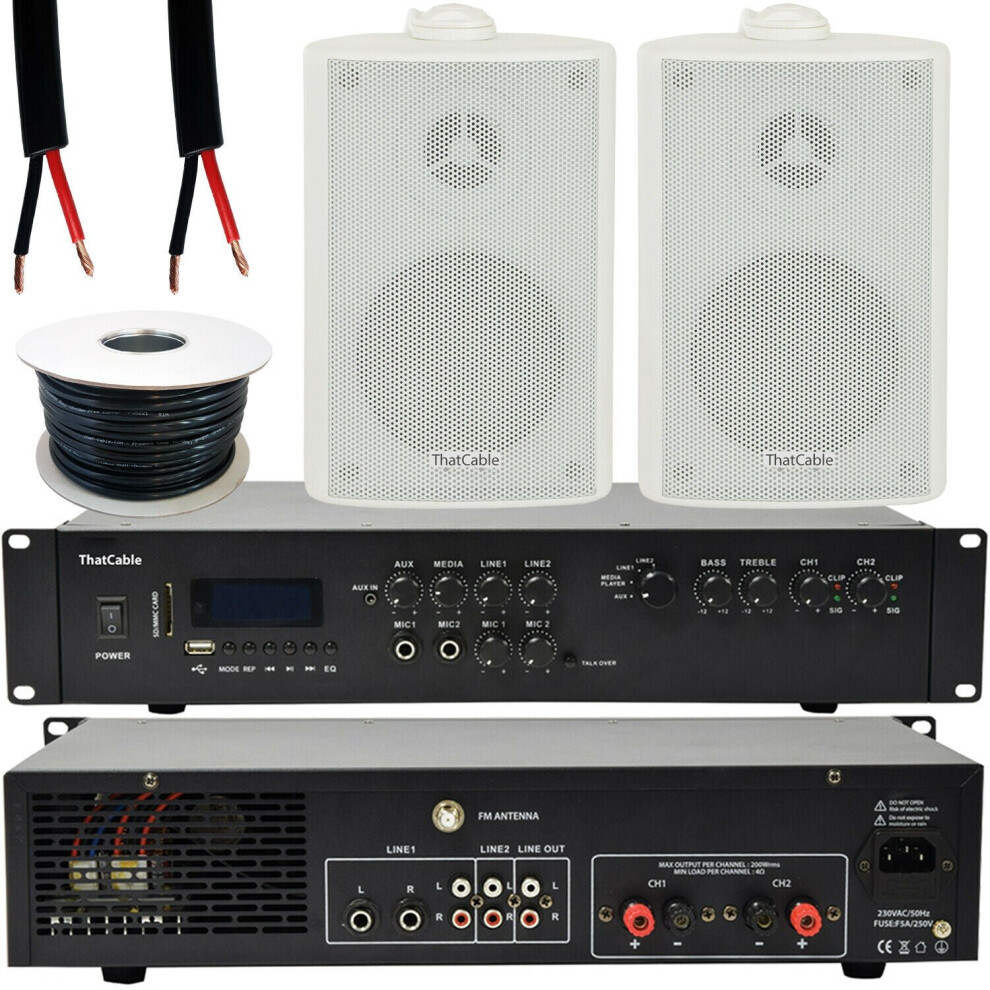 400W Loud Outdoor Bluetooth System 2X Speaker Weatherproof Garden Music White 5055538135392