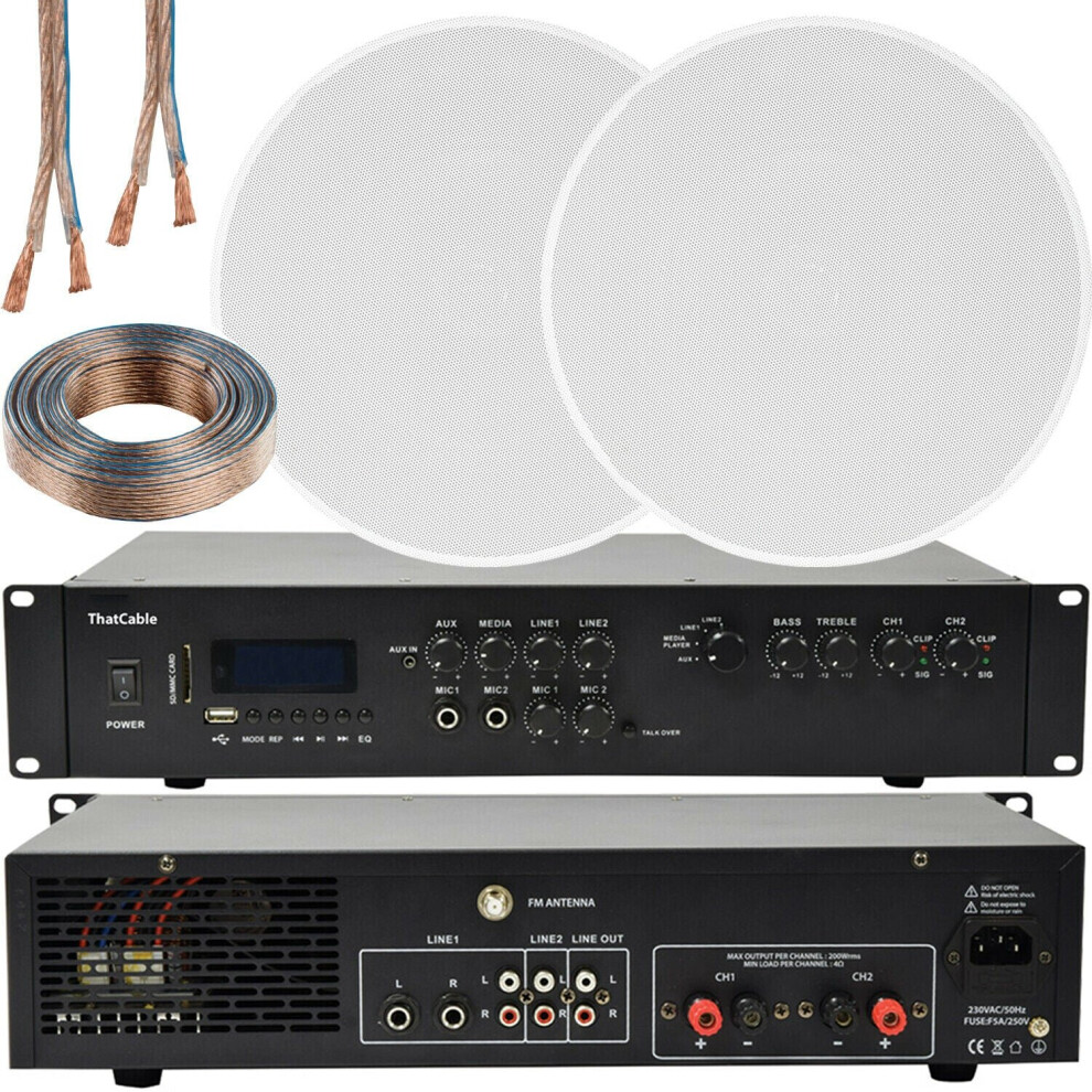 Loops 400W Bluetooth Sound System 2X 6.5 Slim Ceiling Speaker Channel Hifi Amplifier White