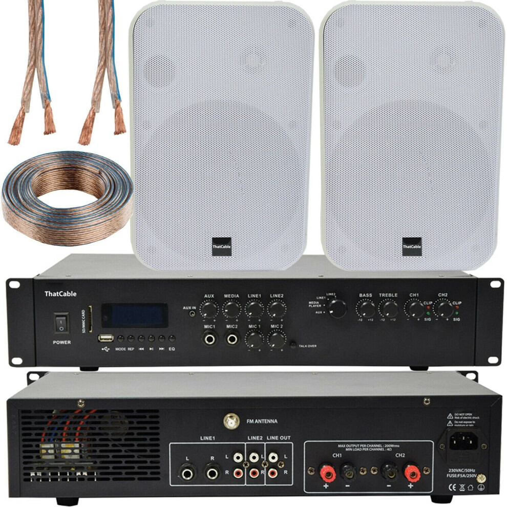400W Bluetooth Sound System 2X 200W Wall Speaker Channel Hifi Amplifier White 5055538135262