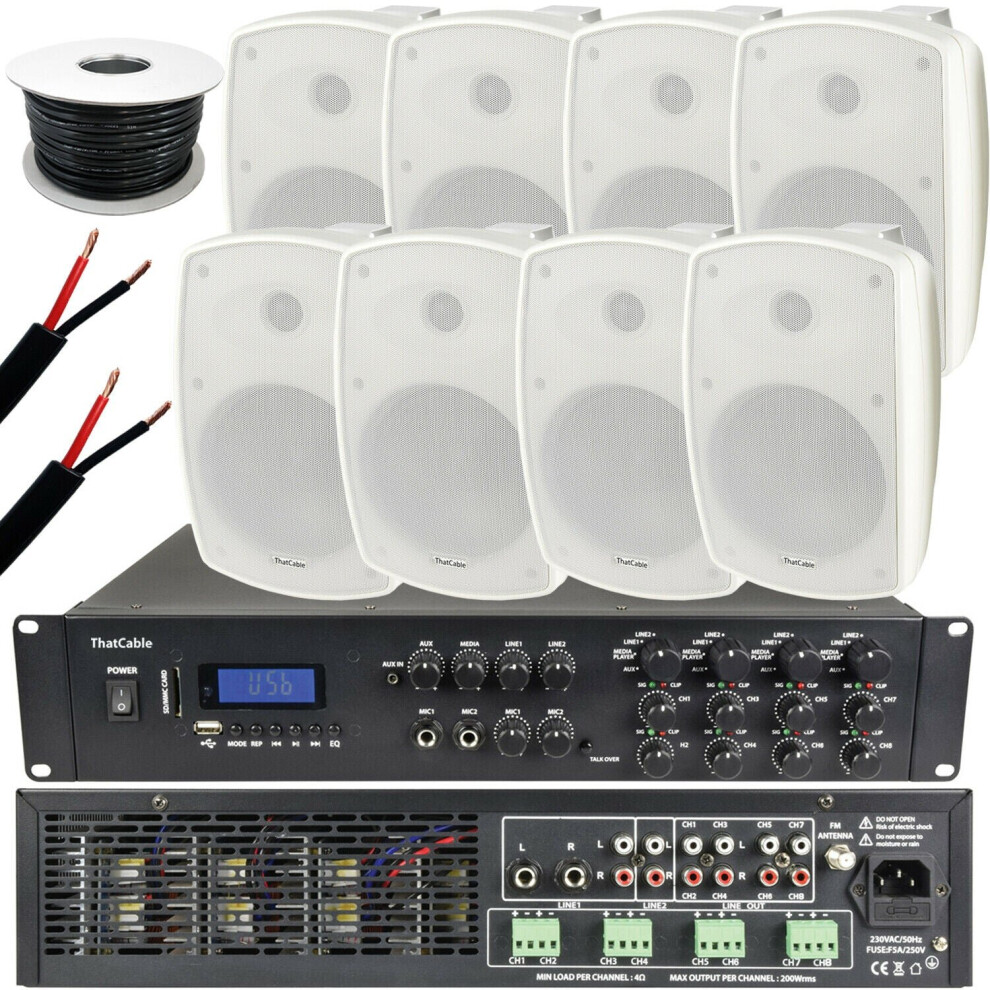 Loops 1600W Loud Outdoor Bluetooth System 8X White Speaker Weatherproof Music Player