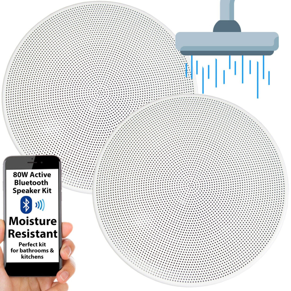 Active Bluetooth Ceiling Speaker Kit 5.25" 80W Moisture Resistant Bathroom Audio