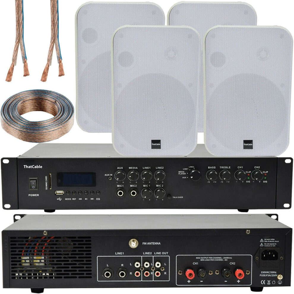 400W Bluetooth Sound System 4x White 200W Wall Speaker Channel HiFi Amplifier