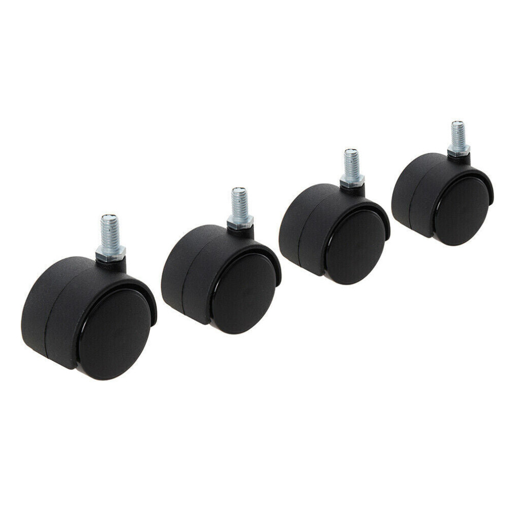 4x 40mm Twin Wheel & Hood Swivel Castors Chair BOLT THREAD Smooth Non Marking