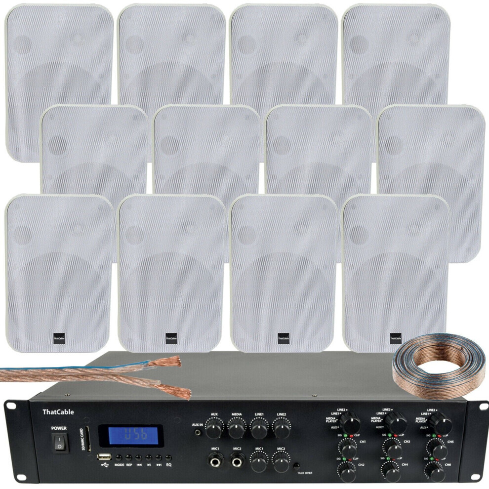 Loops 1200W Bluetooth Sound System 12X 200W Wall Speaker 6 Zone Matrix Amplifier White