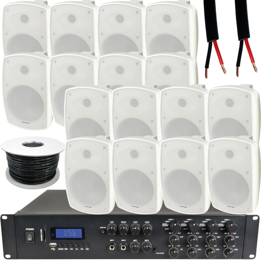 1600W Loud Outdoor Bluetooth System 16X Speaker Weatherproof Music Player White 5056199871650