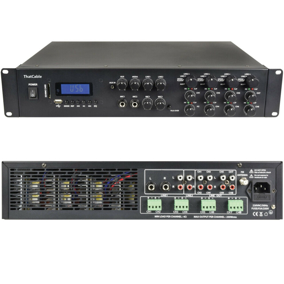 1600W Stereo Bluetooth Amplifier | 8x 200W Channel Multi Zone HiFi Matrix Mixer