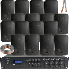 1600W Bluetooth Sound System 16x 200W Black Wall Speaker 8 Zone Matrix Amplifier
