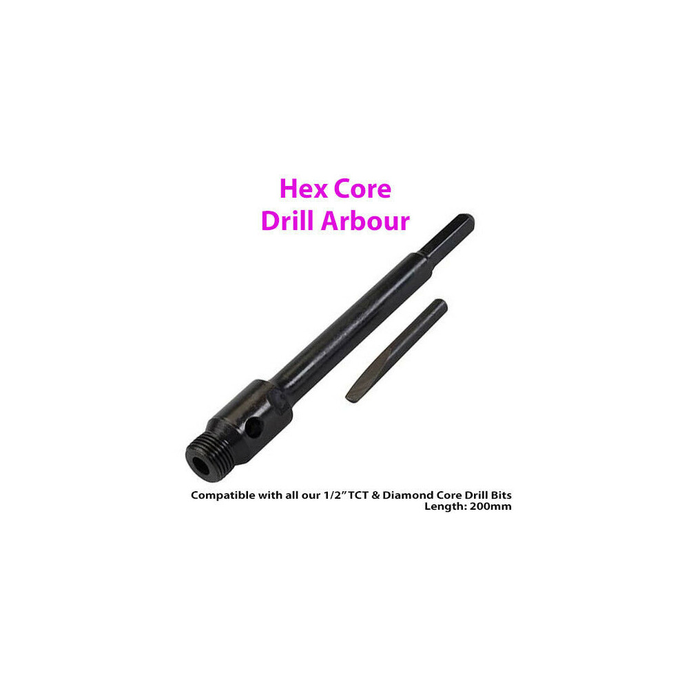 200mm Hex Core Drill Arbor Bit Fits 1/2" BSP TCT & Diamond Core Drill Shank