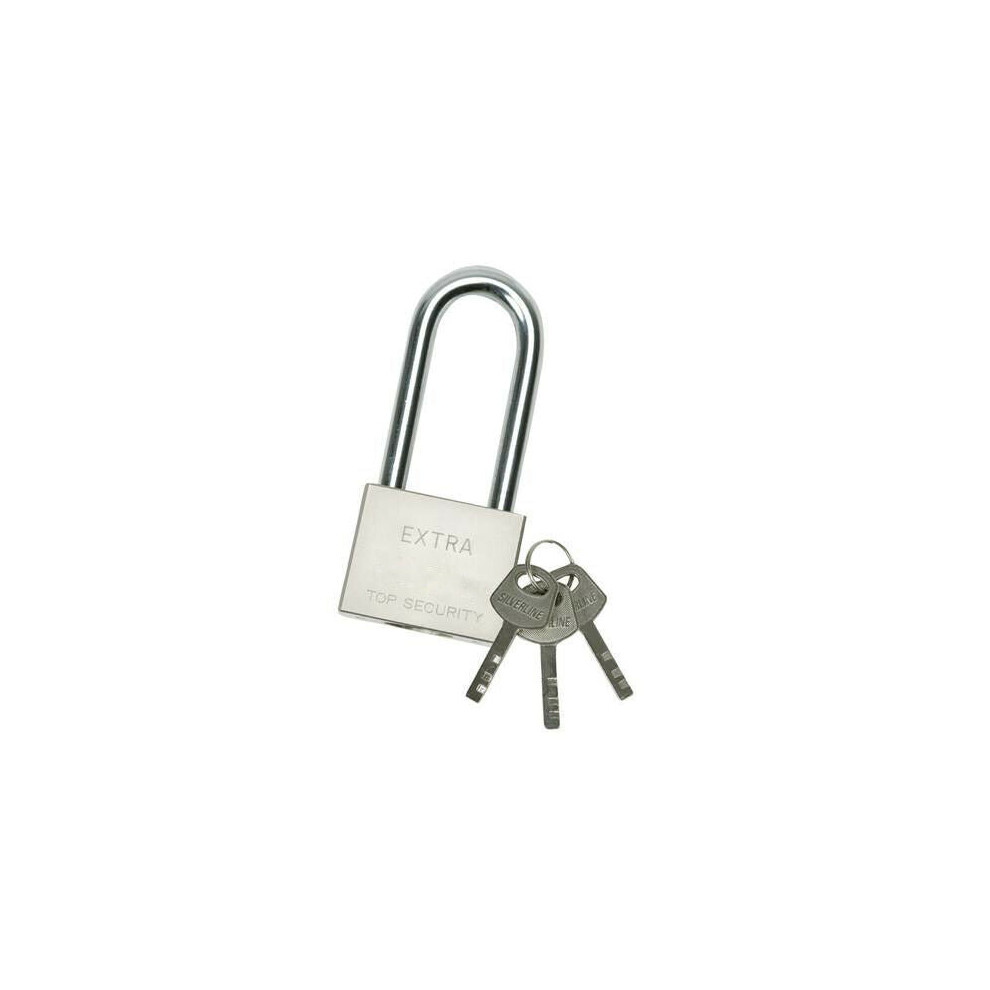 60mm Steel Keyed Padlock Long Security Shackle Secure Gate Key Lock Shed Safe