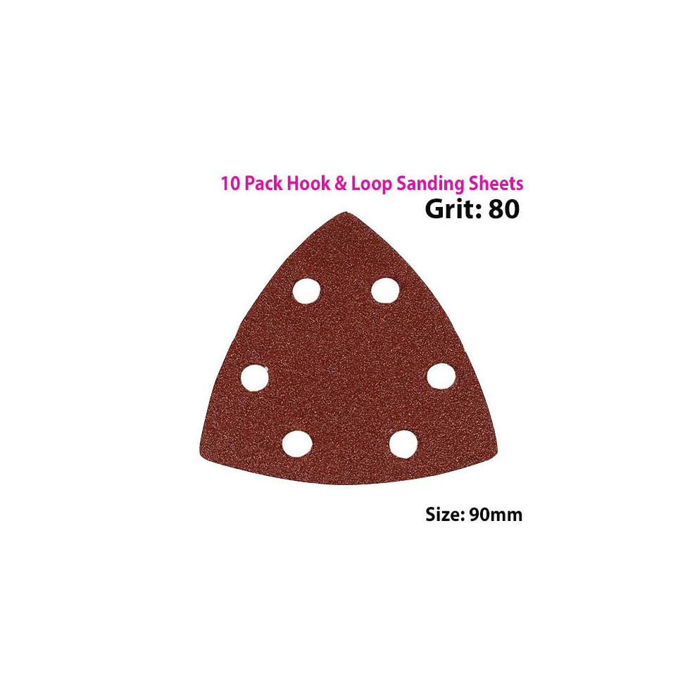 QTY 10 90mm 80 Grit Triangle Sander Sheets Delta Hook & Loop Sanding