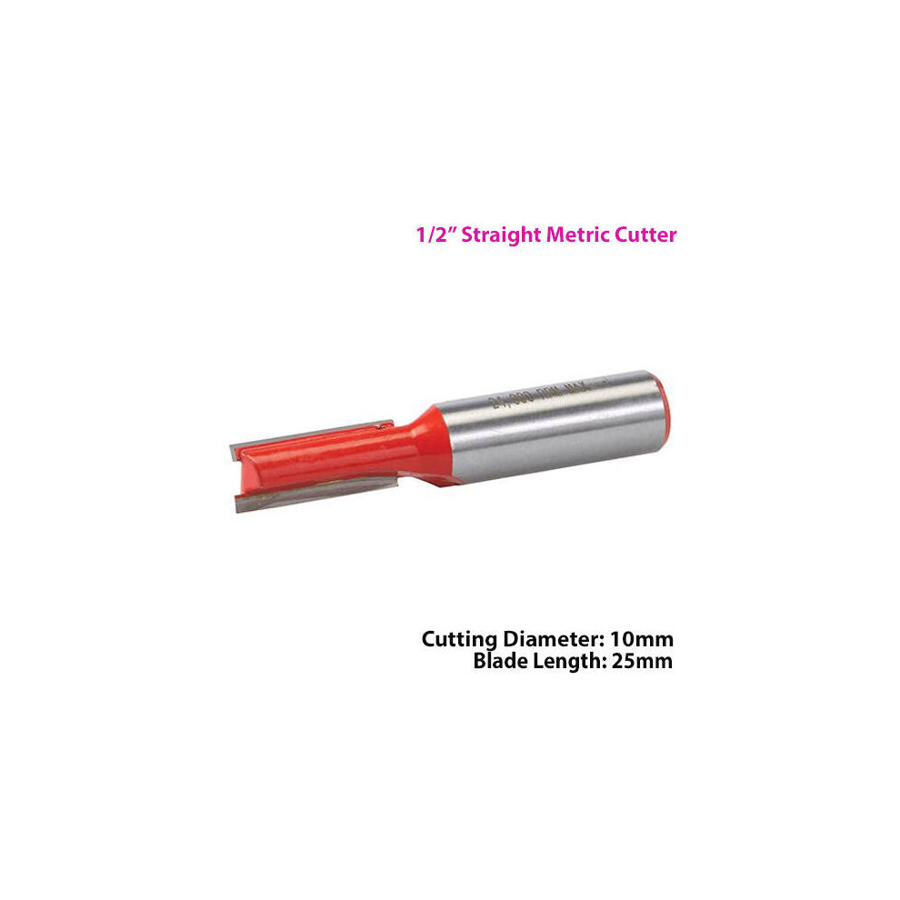 1/2" SHANK 10mm x 25mm Tungsten Carbide Straight Router Bit Worktop Wood Cutter