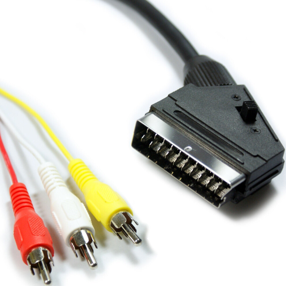 2M Scart Plug To 3 Rca Phono Male Cable Composite Av Audio Video Tv Dvd Lead Yellow/Red/White 5055538109676