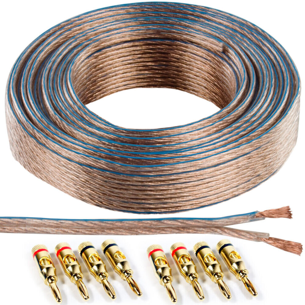 Loops 25M Speaker Cable & 8X Banana Plugs 1.5Mm Wire Binding Post Amp Hifi Cca Gold