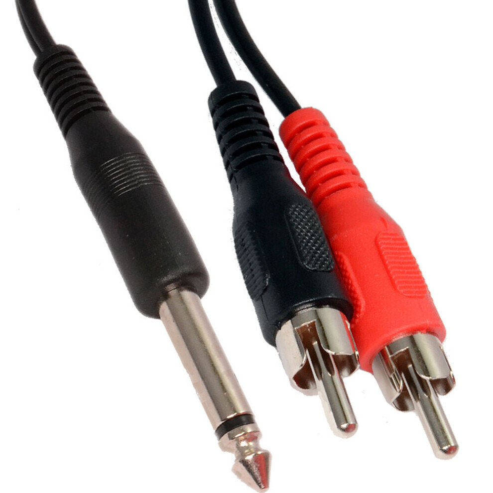 2m 2 RCA Male to 6.35mm 1/4" Mono Jack Cable Lead Audio Amp TRS Phono Plug