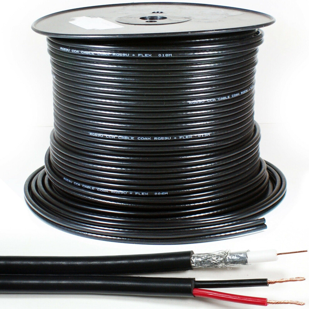 Loops 100M Rg59 Coaxial & Power Shotgun Twin Cctv Cable 75 Ohm Wire Reel Drum