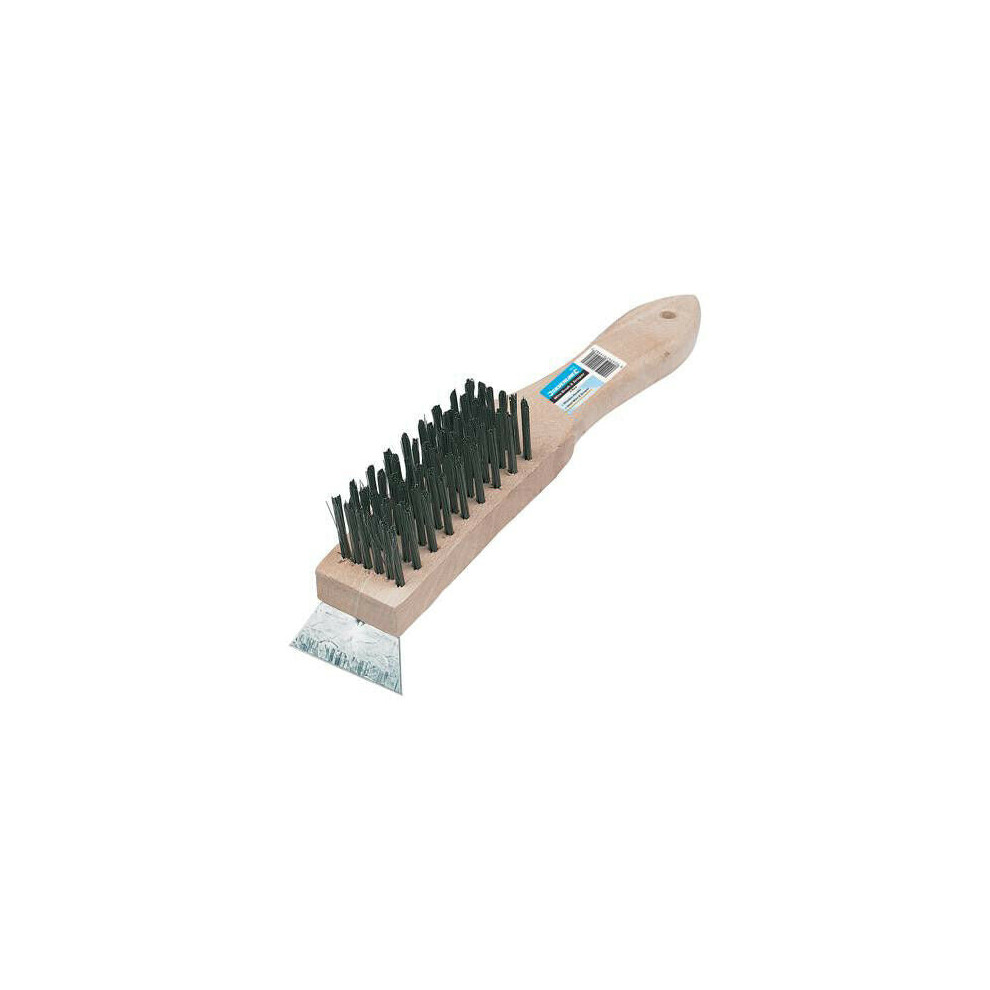 Heavy Duty Steel Wire Brush & Scraper 6 Row Wooden Handle 290mm Length