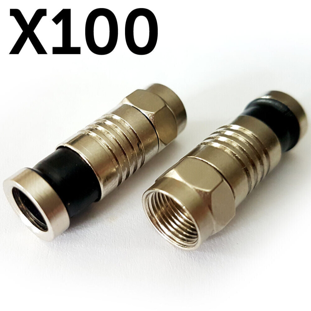 100x RG6 F Connectors Compression Crimp Male Plugs Outdoor Satellite Coax Cable